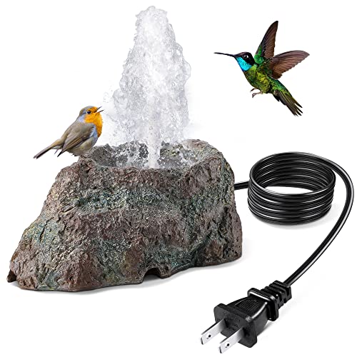 Dreyoo Fountain for Bird Bath, Red Moss Resin Granite Water Fountain Rock with 7W Water Pump, Bird Bath Fountains for Hummingbird Birdbath, Bird Feeder, Small Aquarium, Fish Tank - style: Red Rock