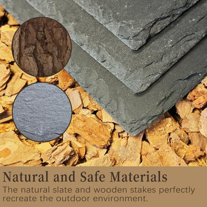 Bearded Dragon Basking Platform,Reptile Basking Platform Slate Rocks with Wooden Pile,Leopard Gecko Hides and Caves Climbing Tank Accessories for Lizards Snakes Tortoise Ball Python(Large)