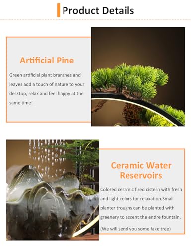 Tabletop Water Fountains Indoor Waterfall Fountain with Mist LED Light Feng Shui Wealth Desk Fountain with Backflow Incense Holder Zen Decor for Meditation (Crane) | Tabletop Water Fountains with Backflow Incense Holder, Indoor Meditation Water Feature fo