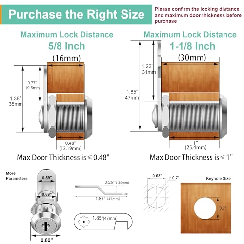 6 Pack Cabinet Locks with Keys, 1-1/8" Cam Lock Keyed Alike, Mailbox Lock Secure Drawer Tool Box RV Storage Door, Zinc Alloy - size: 6 Pack 1-1/8 Inch Silver
