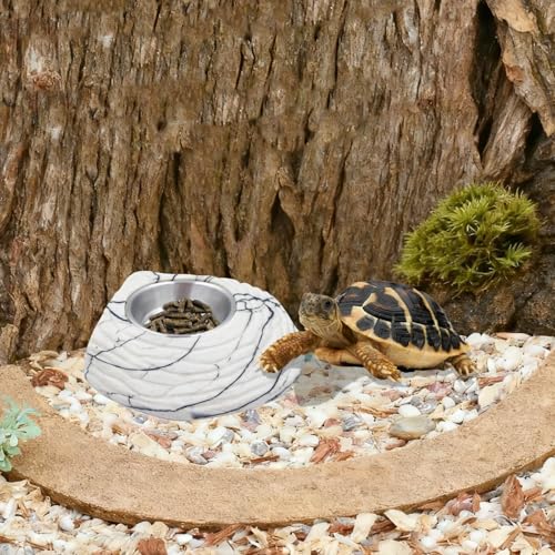 Bearded Dragon Tank Accessories, Resin Food & Water Bowl with Ramp, Reptile Water Dish, Habitat Tank Accessories for Bearded Dragon, Tortoise, Hermit Crab and Other Small Reptile