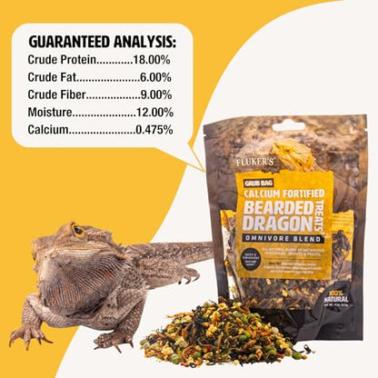 Fluker's Grub Bag Calcium Fortified Treats, All Natural Omnivore Blend Packed with Protein, Fruits, and Vegetables, for Bearded Dragons and Reptiles, 4 oz