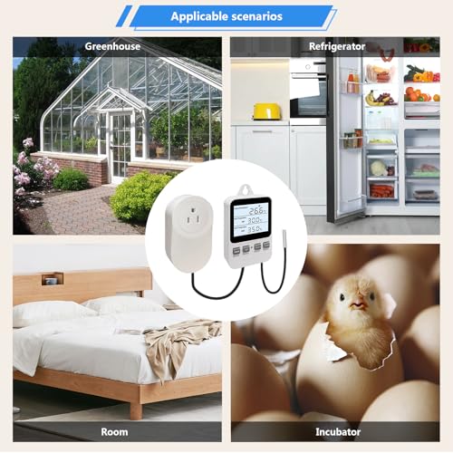 Temperature Controller Heating Cooling Mode Digital Thermostat 120V 15A Plug in Thermostat Controlled Outlet for Reptile Greenhouses Seedling Mat Incubation Terrarium