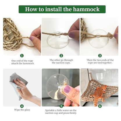 Reptile Hammock Corner Triangle 2 PCS,100% Natural Seagrass Fiber,Bearded Dragon Tank Accessories Habitat Decor for Lizard,Anoles,Iguanas,Chameleon and Hermit Crabs