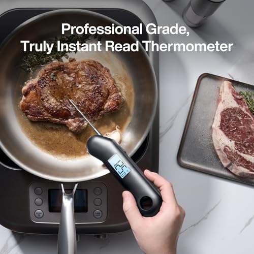 ProfessionaI Meat Thermometer Digital, 3X Faster 0.5 Sec Instant Read, NIST Certified Accuracy ±0.5°F, 100% Waterproof, Auto-Rotating Bright Display, for Candy/Grill/BBQ, Black & Gray - color: Black & Gray