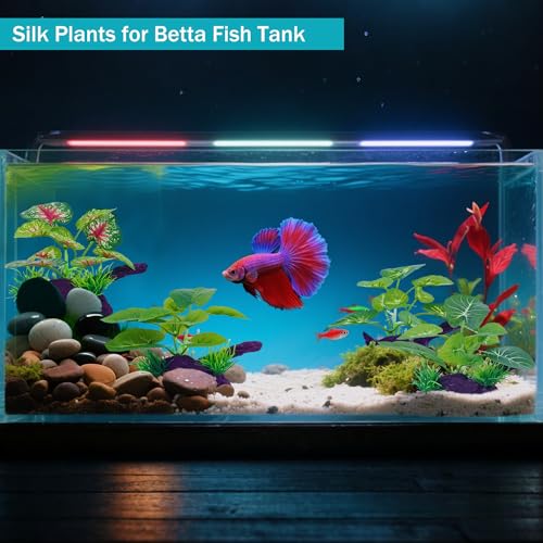 4 Pcs Silk Aquarium Plants for Betta Fish,Betta Fish Tank Decor, Plastic Artificial Plants for Reptile, Turtle and Goldfish