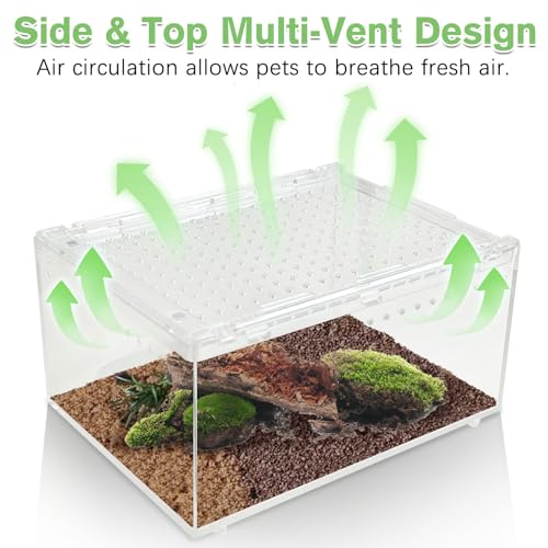Reptile Terrarium Enclosure 8"x6"x4" Acrylic Tarantula Breeding Box Magnetic Hermit Crab Habitat Transparent Jumping Spider Cage for Insect Snail Amphibians Sling Isopods