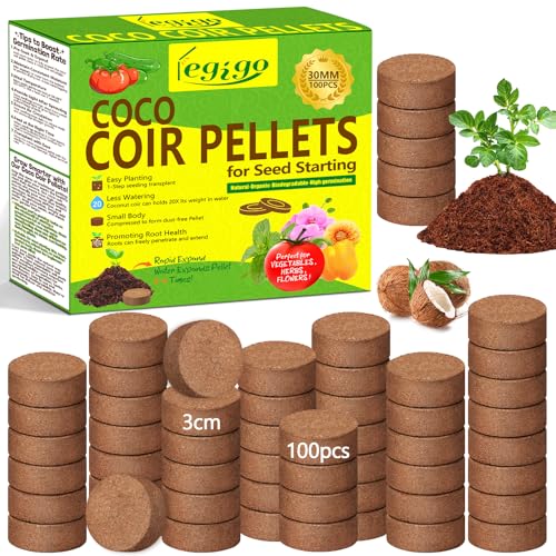 Legigo 100 Pcs 30mm Coco Coir Pellets Seed Starter Soil Mix- Organic Coconut Coir Potting Soil Pods for Seedling, Coco Peat Soil Discs for Indoor & Outdoor Plants Bonsai Herbs Vegetables and Flowers - color: 30mm