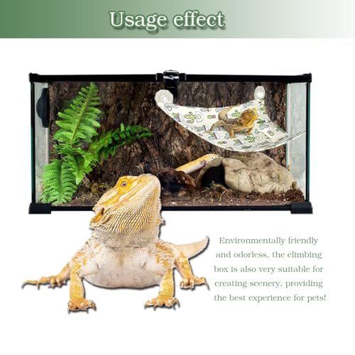 Bearded Dragon Hammock with Pillow, Swing Hanging Reptile Bed Lounger, Reptile Cover Substrate Tank Accessorie with Suction for Axolotl Bearded Dragon Geckos Lizard Terrariums Accessories