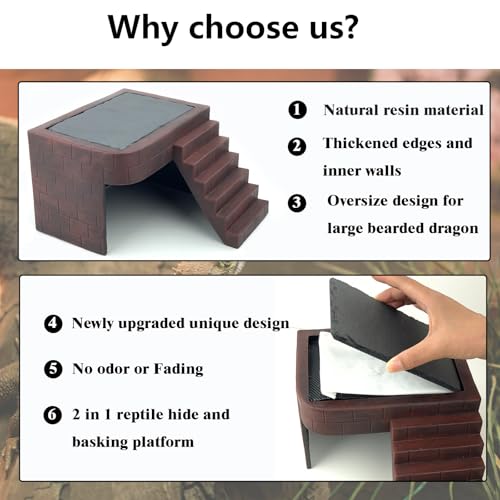 Large Bearded Dragon Basking Platform Oversize Reptile Hide Cave Natural Rock Resin Lizard Hideout with Climb Step Ledge Reptile Tank Accessories for Bearded Dragon Lizards Ball Python Snakes Turtle