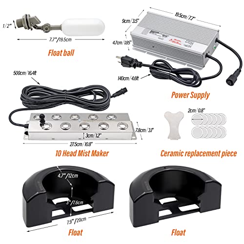 Mist Maker Ultrasonic Fogger 10 Head Mister Foggers with Float Pond Foggers Mist Maker Fogger Decoration Terrarium Aquarium Mushroom Floating Buoy Greenhouse Humidifier for Garden Plant