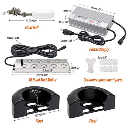Mist Maker Ultrasonic Fogger 10 Head Mister Foggers with Float Pond Foggers Mist Maker Fogger Decoration Terrarium Aquarium Mushroom Floating Buoy Greenhouse Humidifier for Garden Plant