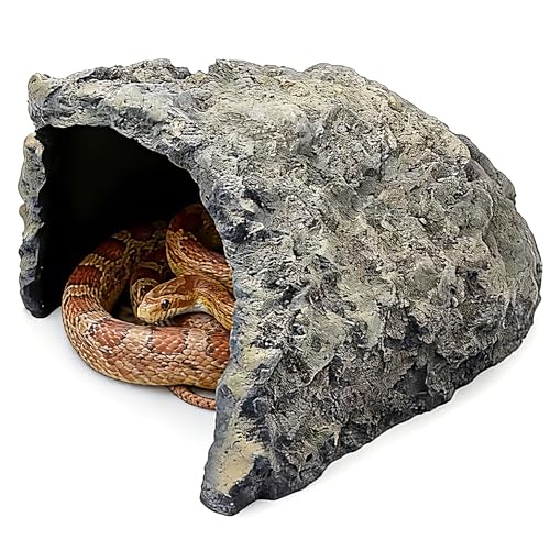 Large Natural Rock Cave Decor for Reptiles & Amphibians, Hideout Habitat Hide Cave for Bearded Dragons Lizards Snakes Turtles Geckos, Terrarium Aquarium Ornament Shelter for Small Pets