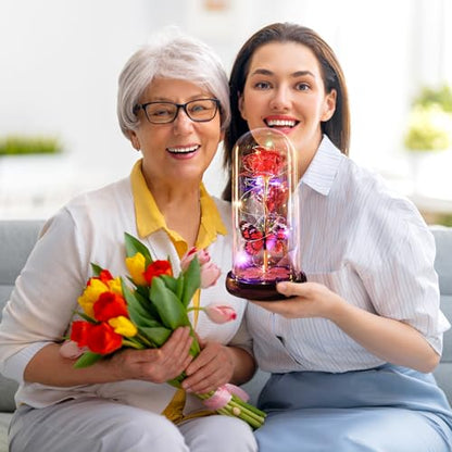 Mothers Day Rose Gifts for Mom Birthday Gift, Rechargeable Galaxy Glass Rose in Glass Dome Eternal Crystal Flower Butterfly Gift Mother's Day Flowers Gifts for Women Mom Wife Grandma Daughter Red - color: USB-E Red