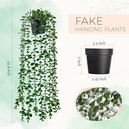 Der Rose 24.8'' Fake Hanging Plants Artificial Potted Eucalyptus Vine Plants Indoor and Outdoor for Office Home Living Room Bathroom Wall Shelf Decor (1Pack) - size: 24.8"-Fake Eucalyptus