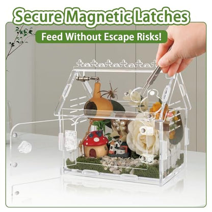 Jumping Spider Enclosure - 5.9"x3.9"x5.1" Magnetic Acrylic Terrarium Kit for Tarantula, Mantis and Reptiles, Escape-Proof Habitat with Secure Latches & Ventilation, Clear Invertebrate Breeding Cage