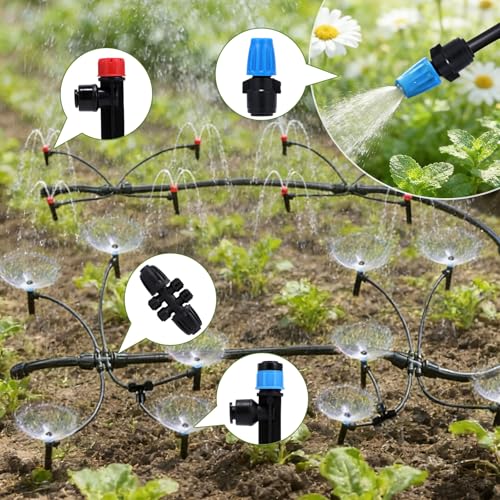 300FT Drip Irrigation System Kit, Automatic Garden Watering Misting System with 70FT1/2 inch Hose 230FT 1/4 inch Distribution Tubing and Accessories for Garden Lawn Greenhouse Plant Flower Bed