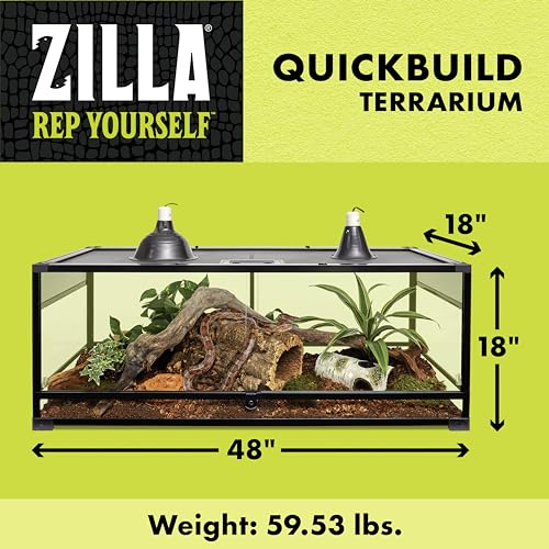 Zilla QuickBuild Reptile 65 Gallon Glass Terrarium Habitat with Sliding Door For Geckos, Snakes, Lizards, Frogs, Turtles, and Tortoises, 48" x 18" x 18" - size: 48x18x18