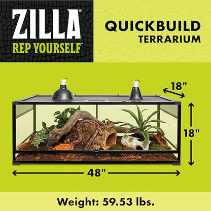 Zilla QuickBuild Reptile 65 Gallon Glass Terrarium Habitat with Sliding Door For Geckos, Snakes, Lizards, Frogs, Turtles, and Tortoises, 48" x 18" x 18" - size: 48x18x18