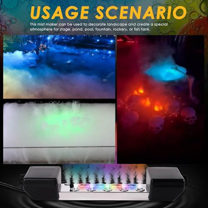 Ultrasonic Fogger 10 Head Ultrasonic Mist Maker Fogger Pond Mister Fogger with Float for Halloween Decorations Aquarium Fish Tank Terrarium Greenhouse Plants Fountain, 19.8 lb/h (9000ml/h)
