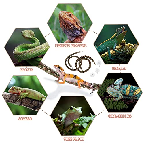 2 Pcs Reptile Vines for Climbing Bendable Jungle Vines Made of Handmade Umbrella Cord Weaving Rope Decor with 3 Suction Cup Accessories for Chameleon Crab Lizards Snakes Gecko Frog Hermit Crab