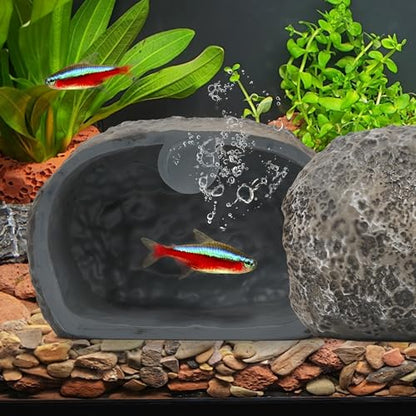 Upgraded Magnetic Detachable Aquarium Hideaway Rock Cave to Check Your Aquatic Pets to Breed, Play and Rest Safe and Non-Toxic Resin Fish Tank Viewing Hideout Ornaments