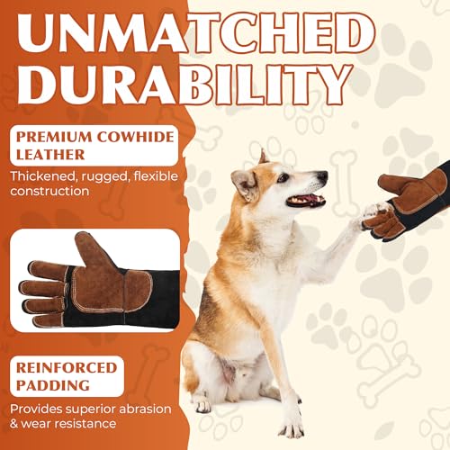 HANDLANDY Animal Handling Gloves, Bite-Proof, Scratch-Resistant, Pet Gloves for Dogs, Cats, Falconry, Gardening - color: Black Brown, size: 24 Inches