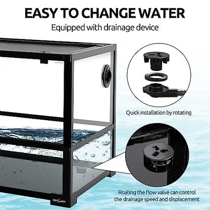 REPTIZOO 50 Gallon Large Turtle Tank Aquarium, 36"×18"×18" Tortoise Habitat Water-Land Ecological Turtle Tank with Drainage System Aquatic Aquarium, Terrarium for Tree Frogs, Salamanders - size: 36"×18"×18"