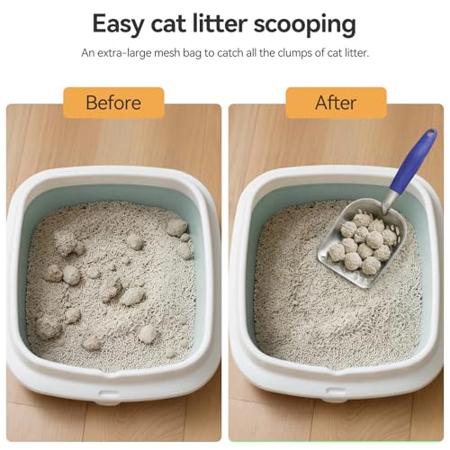 Cat Litter Scoop, Kitty Metal Scooper, Heavy Duty Aluminum Deep Sifter with Long Handle, Rustproof Durable Kitten Poop Shovel for Travel & Small Litter Box - color: Blue, size: Medium