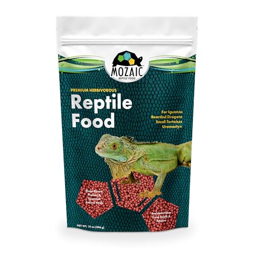 Mozaic Premium Herbivorous Reptile Food - Small 1/8" Pellets for Iguanas, Bearded Dragons, Uromastyx, & Juvenile Tortoises - Complete Diet with Essential Amino Acids & Nutrients (14 Ounce (Pack of 2)) - size: 14 Ounce (Pack of 2)