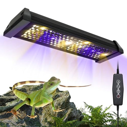 Dimmable UVB Light for Reptiles, LED Reptile UVA UVB Lamp with 3 Lighting Modes, 4/8/12 Hours Timer, Adjustable Brightness, Reptile Light for Bearded Dragon Turtles Lizard Snake Gecko, 8W