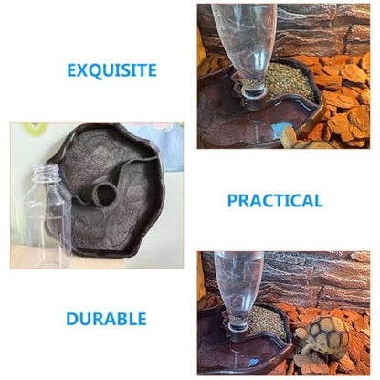 COHEALI Automatic Reptile Water Feeder and Food Dish with Water Reservoir, Deep Coffee Color, Turtle Feeding Accessory for Lizards and Geckos in Terrariums