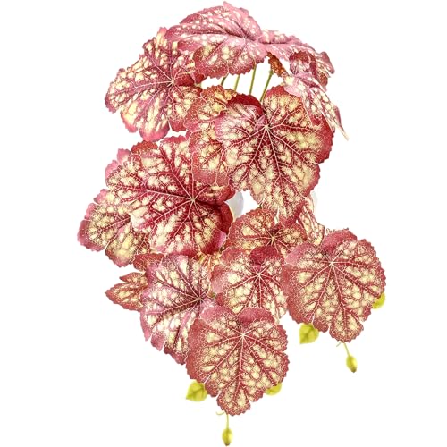Woyrise Reptile Plants, Terrarium Hanging Plant Vines, Artificial Leaves with Suction Cup, Bearded Dragon Tank Accessories for Gecko Lizard Snake Frog Tortoise Decorations - Pink Heuchera - color: C-fake Heuchera Micrantha Pink