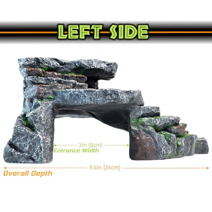 Reptile Hide & Cave Hideout Rainforest Series - Reptile Ledge Hide, Basking Rock, Terrarium & Aquarium Decor, Decorative Resin for Lizards, Fish, Snakes, Amphibians, Small Animals