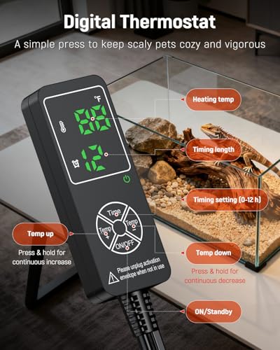 Pawfly Reptile Heating Pad 11.9 x 8 Inch - Reptile Heat Pad with Thermostat & Timer, 16 W Under Tank Heater, Heat Mat for Reptiles Hermit Crabs Turtles Frogs Snakes Lizards Geckos Plants Seedlings - size: 16 W (11.9 x 8 Inch)