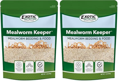 Exotic Nutrition Mealworm Keeper - Healthy Bedding & Feed for Breeding Live Feeder Mealworms… (1 lb) (Pack of 2) - size: 1 Pound (Pack of 2)