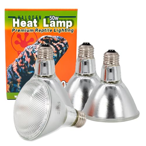 Pangea 50W Halogen Heat Lamp (4 Pack) for Reptiles - Warming UVA and Infrared Light for Turtles, Tortoises, Bearded Dragons - Heating Bulb Accessories, Designed for Ceramic Sockets (50 Watt)