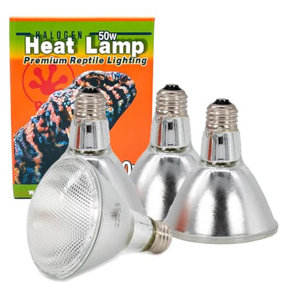 Pangea 50W Halogen Heat Lamp (4 Pack) for Reptiles - Warming UVA and Infrared Light for Turtles, Tortoises, Bearded Dragons - Heating Bulb Accessories, Designed for Ceramic Sockets (50 Watt)