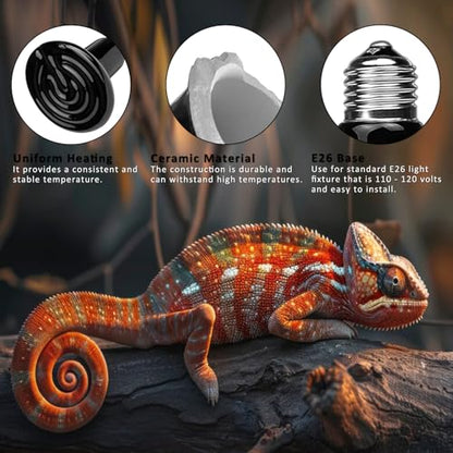 DOMICA 150W 2 Pack Reptile Heat Bulb, Beared Dragon Ceramic Heat Emitter, E26 No Light Night Use Heater Bulbs for Turtle, Lizard, Snake, Amphibians, Pet Brooder Coop Chicken (150W-Large Tank) - color: 150w-large Tank