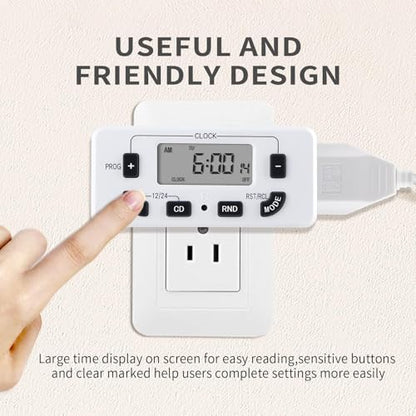 7 Day Programmable Digital Timer Outlet, Indoor Timer with Single Plug-in, Suitable for Lamp, Fan, Aquarium, 15A 1/2HP, 2 Pack - size: 2 PACK