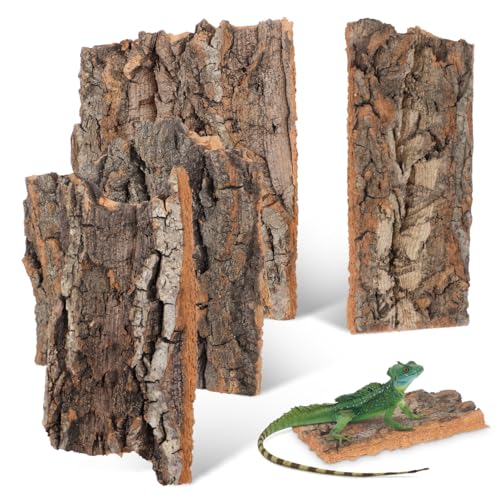 Reptile Bark Climbing Platform 4 Pack Tree Bark Decor for Terrarium Reptile Hide Snake Hide Wood Habitat for Lizards Snakes Leopard Gecko 5.11 X 1.49 X 0.39 in