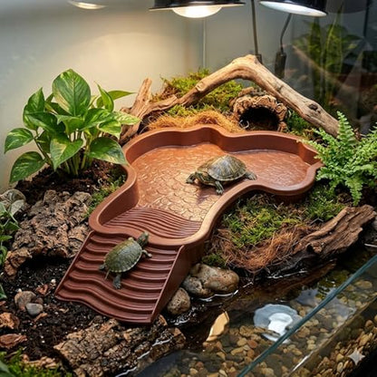 Large Turtle Water Bowl, Reptile Bathing Pool Tortoise Water Dish Bearded Dragon Water Fountain Non-Slip Reptile Food Dish for Tortoise Gecko Lizard Snake Terrarium Habitat, Plastic, Red - color: Red