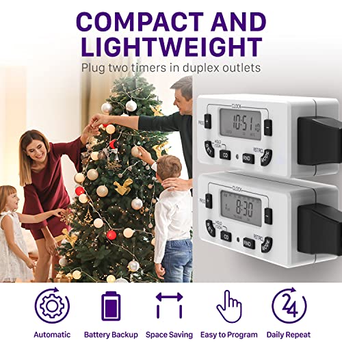 Fosmon 7 Day Digital Timers for Electrical Outlets, Indoor Plug-in Light Timers Switch Programmable, Electric Wall Plug for Lamp, Grow Reptile Lights, Aquarium, 15A/1875W, Grounded - style: 7 Day 1 pack