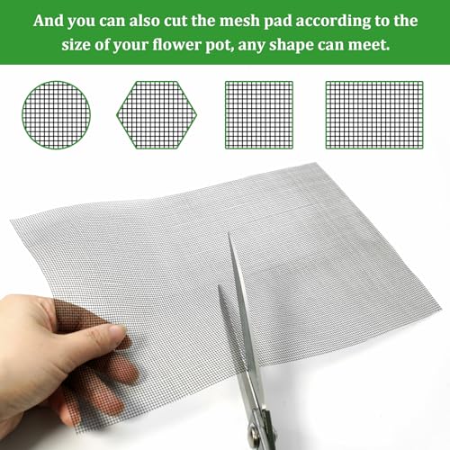 18pcs Flower Pot Hole Mesh Pad, 11.8x7.8 Inch Planter Mesh Drainage Screen, DIY Drainage Netting Pot Bottom Grid Mat Keep Soil from Flowing Away