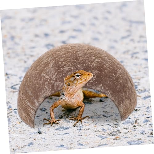 Abaodam Coconut Shell Shelter Reptile Hideout Cave for Leopard Gecko Accessories Bearded Dragon Aquarium Hide Easy to Clean