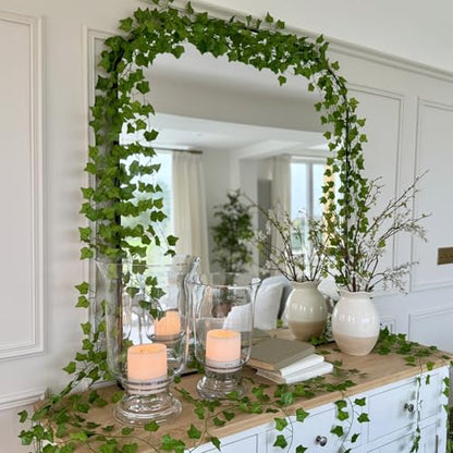 CQURE 120 Pack 840Ft Artificial Ivy Fake Vines,Ivy Garland Greenery Garland Fake Hanging Plants Vines Aesthetic Green Leaves for Bedroom Wedding Party Garden Wall Room Decor