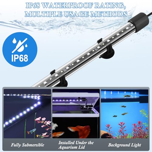 FEDOUR 15in Submersible Aquarium LED Light, 24/7 Mode Aquarium Lights with Full Spectrum RGBW LEDs, IP68 Waterproof Fish Tank Light with Dimming, Timming and Color Adjustable - style: 15inch