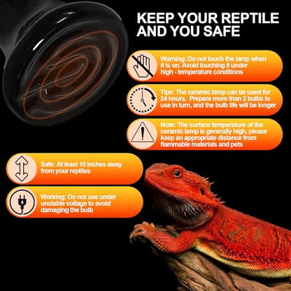 BNOSDM 25W Ceramic Heat Emitter,4 Pack Reptile Heat Lamp Bulbs,Ceramic Heat Lamp,Brooder Coop Heater for Amphibian Reptile Lizard Turtle Chicken - color: Pack of 4/Black, size: 25 Watts