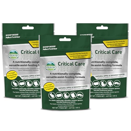 Oxbow Critical Care Herbivore Assist Feeding Formula for Rabbits & Guinea Pigs, High Fiber Timothy Hay Recovery Food, Natural Apple Banana Flavor, Vet Recommended Emergency Nutrition, 141g 3 Pack - size: Starter Size (Short-Term Care)