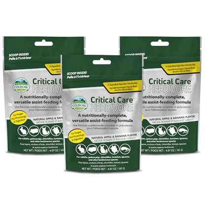 Oxbow Critical Care Herbivore Assist Feeding Formula for Rabbits & Guinea Pigs, High Fiber Timothy Hay Recovery Food, Natural Apple Banana Flavor, Vet Recommended Emergency Nutrition, 141g 3 Pack - size: Starter Size (Short-Term Care)